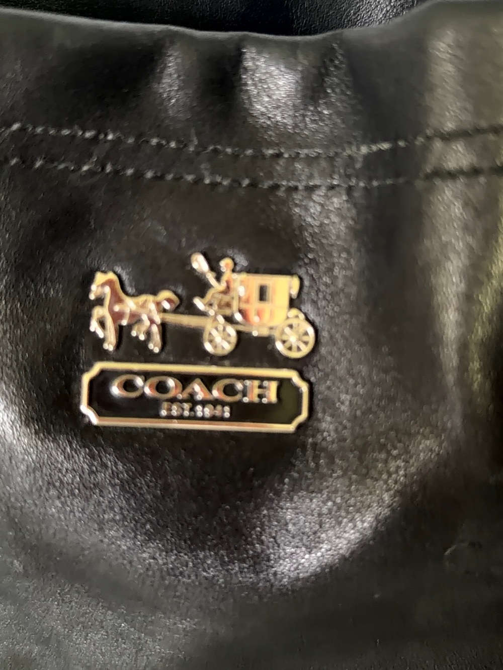 COACH Black Leather Shoulder Tote with Signature Silver Hardware - Picture 6 of 10